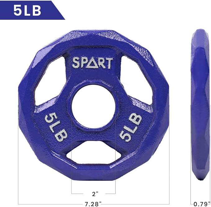 SPART Color Coded Weight Plate 2-Inch Cast Iron 2.5/5/10/15/25/35/45LB, Single/Pair/Set