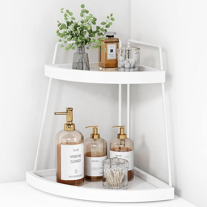 Forbena White 2 Tier Corner Bathroom Counter Organizer 2 Tier