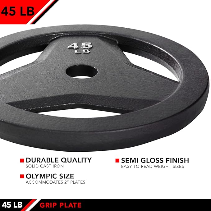 JFIT Olympic 2" Cast Iron Grip Plate OR 2" Rubber Bumper Plates for Barbell - Singles OR Pairs - 6 Weights Available (2.5lbs to 45lbs) Plates for Strength Training, Weightlifting, Bodybuilding