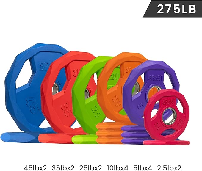 SPART Color Coded Weight Plate 2-Inch Rubber Coated 2.5LB/5LB/10LB/25LB/35LB/45LB, Pair