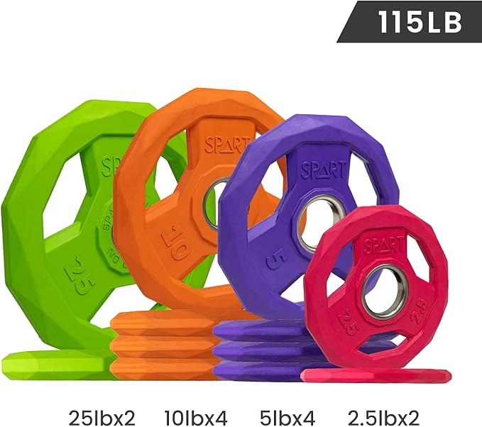 SPART Color Coded Weight Plate 2-Inch Rubber Coated 2.5LB/5LB/10LB/25LB/35LB/45LB, Pair