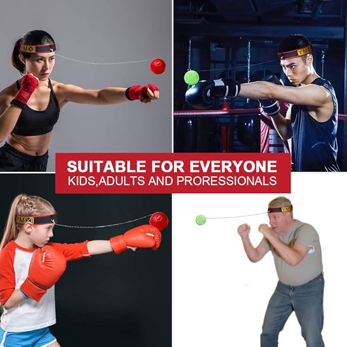 Ultimate Reflex Ball Set - 4 React Reflex Ball Plus 2 Adjustable Headband, Great for Reflex, Timing, Accuracy, Focus and Hand Eye Coordination Training for Boxing, MMA and Krav Mega