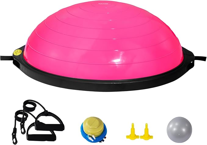 VEVOR Half Exercise Ball Trainer, 23/26 inch Balance Ball Trainer, 1500lbs Capacity Stability Ball, Yoga Ball with Resistance Bands & Foot Pump, Strength Fitness Ball for Home Gym Full Body Workout Black