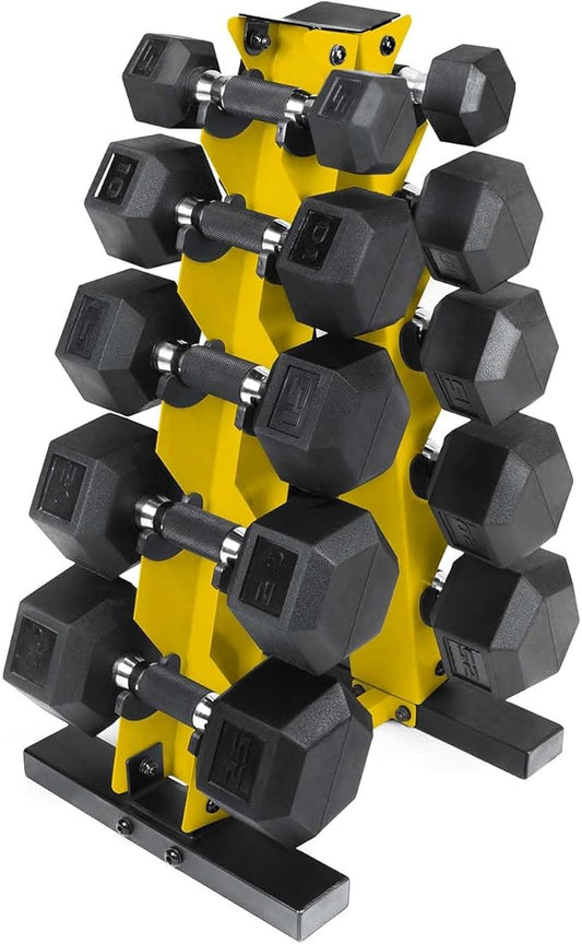 CAP Barbell 150 LB Coated Hex Dumbbell Weight Set with Vertical Rack | Multiple Options