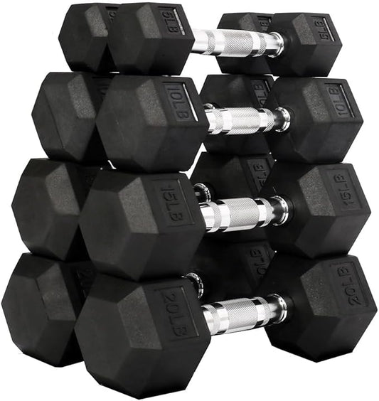 Premium Rubber Coated Hex Dumbbell Weight Set, Multiple Packages