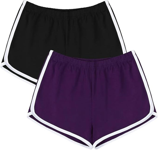 URATOT Women's Cotton Gym Yoga Summer Running Active Dance Elastic Shorts, Pack of 2