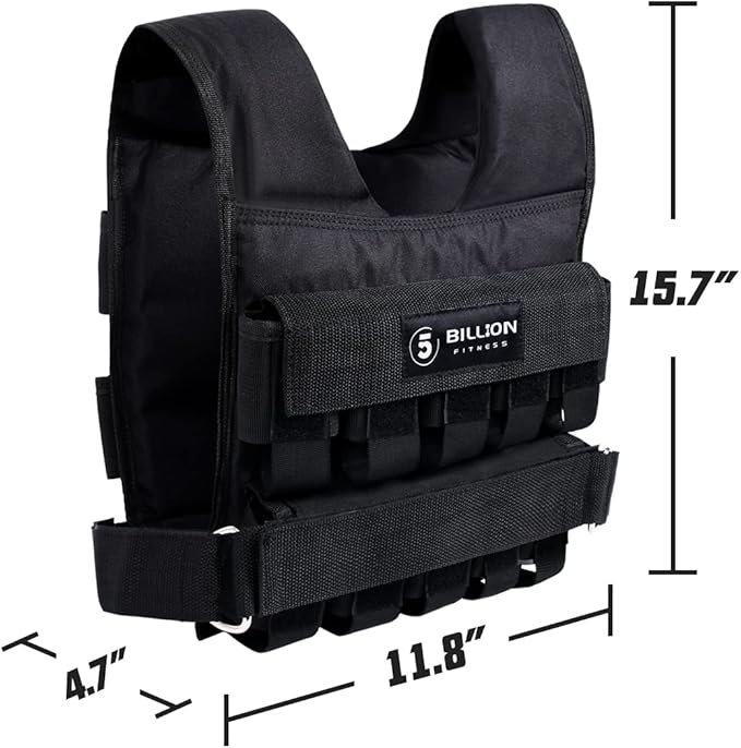 Adjustable Weighted Vest 0-44lbs,5BILLION Weight Vest with Solid Bar Weights,Body Weight Vest for Men Women,Strength Training Workout Vest for Running Pushups Squats,Pockets On the Back and Front