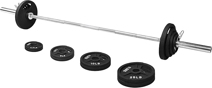 Signature Fitness Cast Iron Olympic 2-Inch Weight Plates Including 7FT Olympic Barbell, 130-Pound, 300-Pound or 325-Pound Set, Multiple Packages