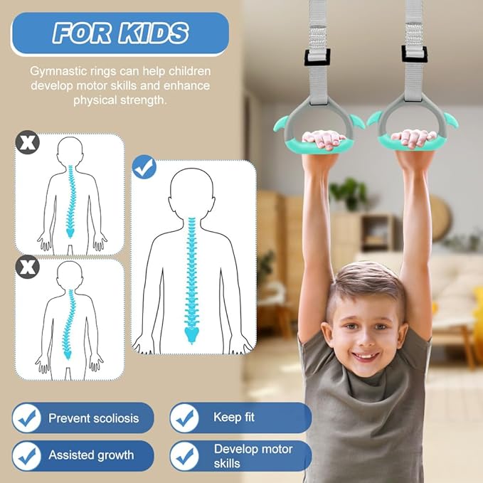 JIANWEI Gymnastics Rings for Kids Home Exercise 40KG