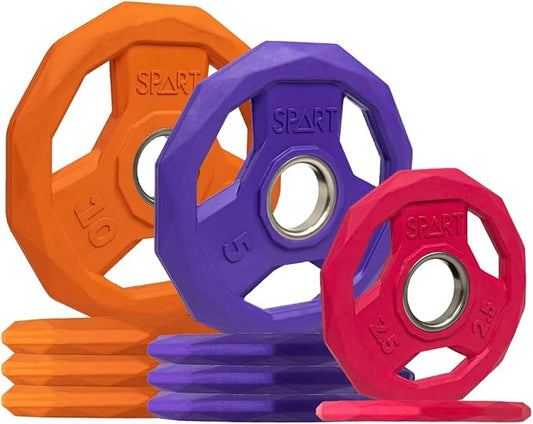 SPART Color Coded Weight Plate 2-Inch Rubber Coated 2.5LB/5LB/10LB/25LB/35LB/45LB, Pair