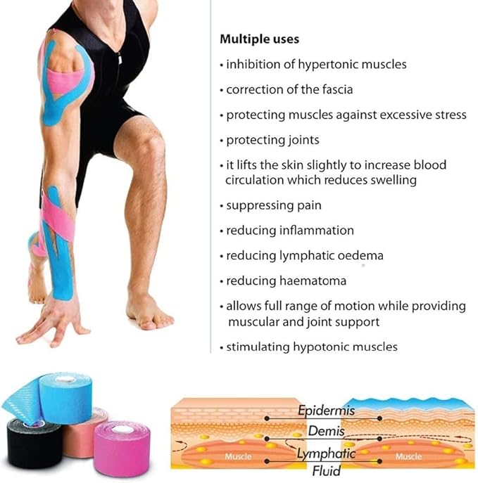 OBTANIM 2 Rolls Waterproof Breathable Kinesiology Tape, Athletic Elastic Kneepad Muscle Pain Relief Knee Taping for Gym Fitness Running Tennis Swimming (Pink)
