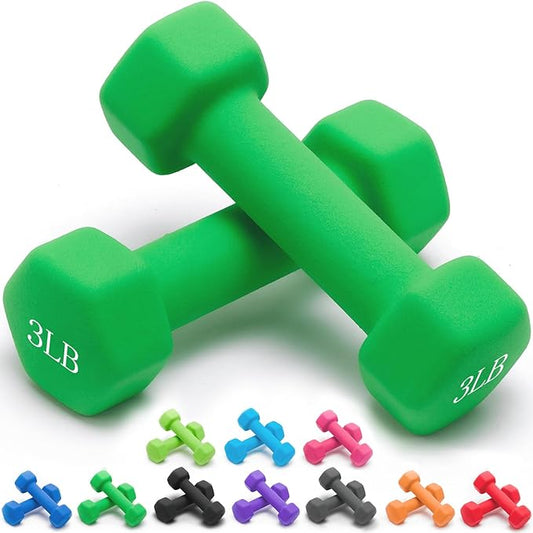 Portzon Weights Dumbbells 10 Colors Options Compatible with Set of 2 Neoprene Dumbbells Set,1-15 LB, Anti-Slip, Anti-roll, Hex Shape for Shoulder,Neck, and Hand Training for Seniors