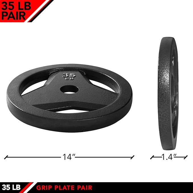 JFIT Olympic 2" Cast Iron Grip Plate OR 2" Rubber Bumper Plates for Barbell - Singles OR Pairs - 6 Weights Available (2.5lbs to 45lbs) Plates for Strength Training, Weightlifting, Bodybuilding