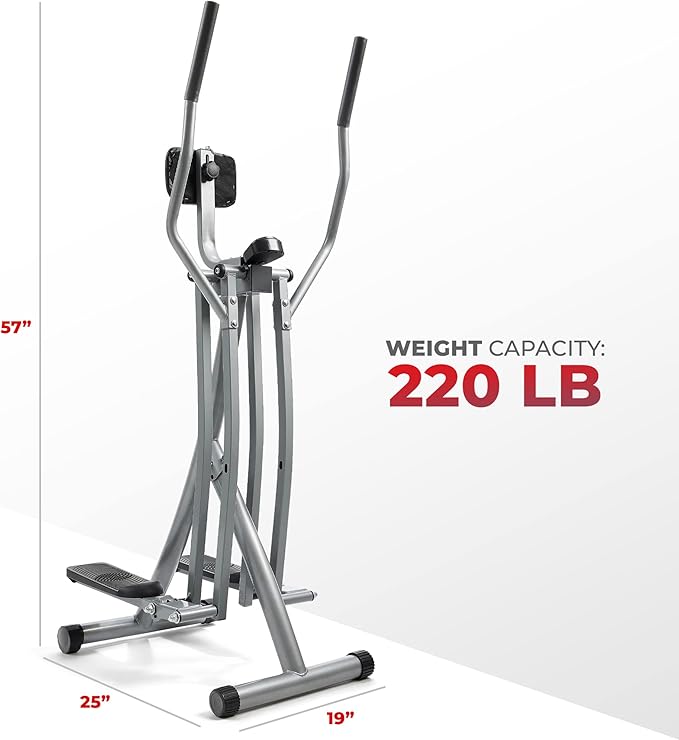 Sunny Health & Fitness Smart Air Walker Elliptical, Low-Impact 30-Inch Stride Home Glider Machine, Senior Cross Trainer for Indoor Cardio Exercise, Free SunnyFit App Bluetooth Connection- SF-E902SMART