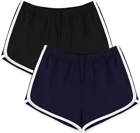URATOT Women's Cotton Gym Yoga Summer Running Active Dance Elastic Shorts, Pack of 2