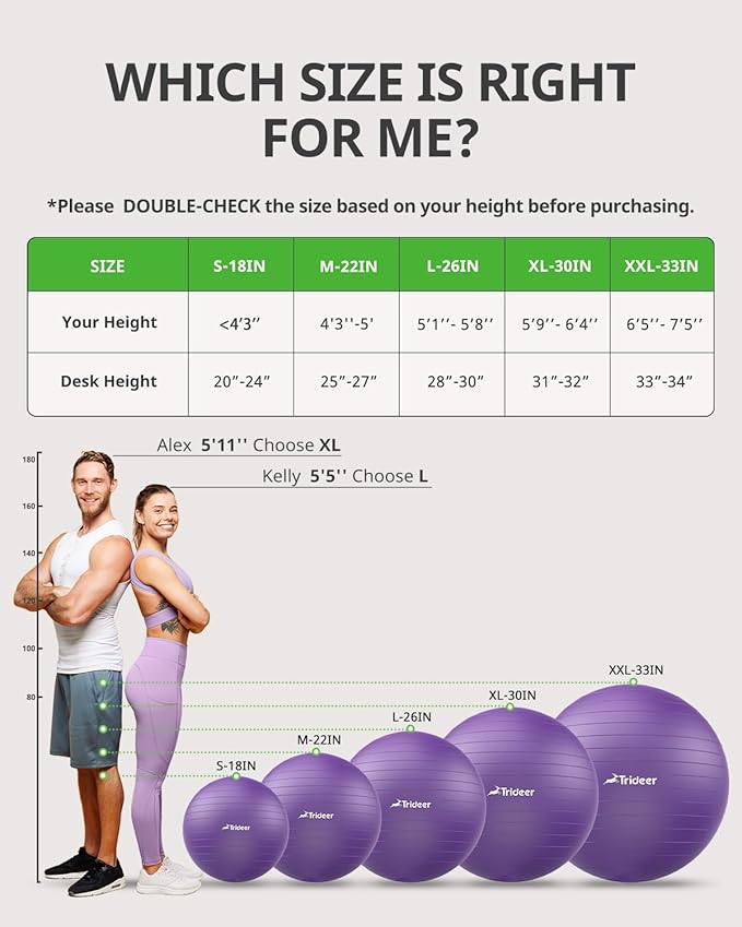 Trideer Yoga Ball Exercise Ball for Working Out 5 Sizes