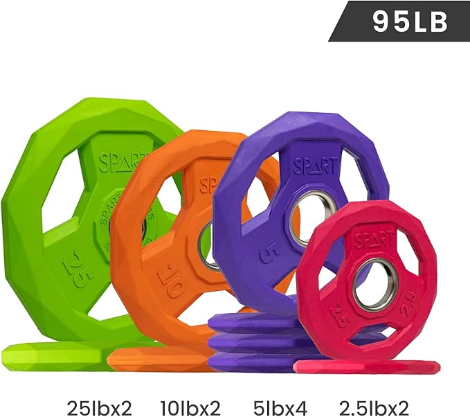 SPART Color Coded Weight Plate 2-Inch Rubber Coated 2.5LB/5LB/10LB/25LB/35LB/45LB, Pair