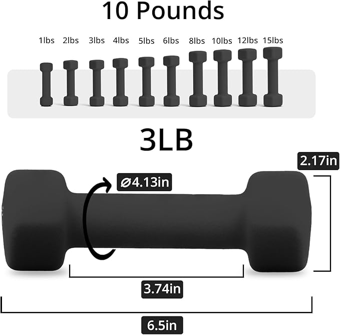 Portzon Weights Dumbbells 10 Colors Options Compatible with Set of 2 Neoprene Dumbbells Set,1-15 LB, Anti-Slip, Anti-roll, Hex Shape for Shoulder,Neck, and Hand Training for Seniors