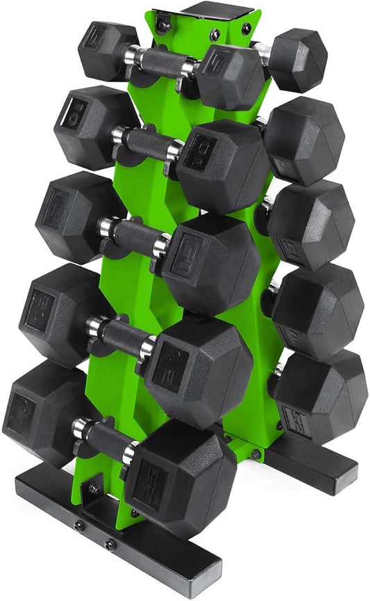 CAP Barbell 150 LB Coated Hex Dumbbell Weight Set with Vertical Rack | Multiple Options