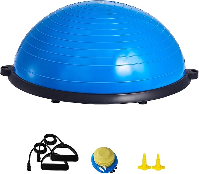VEVOR Half Exercise Ball Trainer, 23/26 inch Balance Ball Trainer, 1500lbs Capacity Stability Ball, Yoga Ball with Resistance Bands & Foot Pump, Strength Fitness Ball for Home Gym Full Body Workout Black