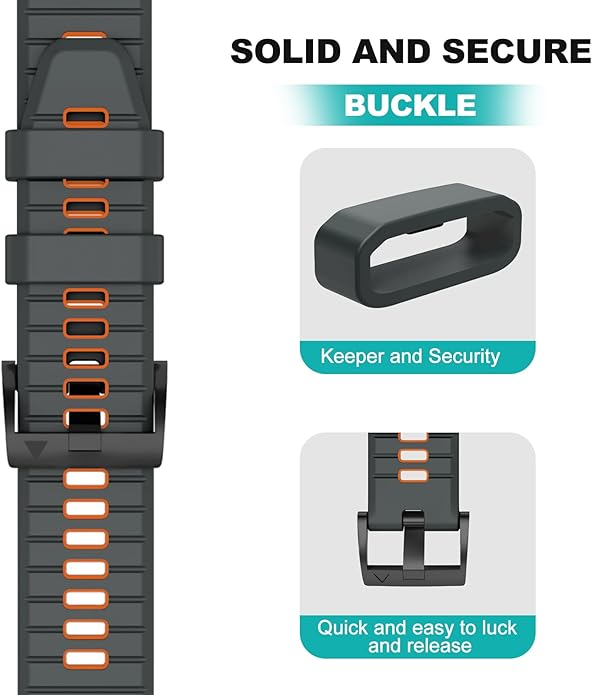 OVERSTEP Compatible with Fenix 7X Bands, 26mm Width Soft Silicone Replacement Strap for Fenix 7X Pro/Fenix 6X/ Fenix 5X/ Fenix 3 Smartwatch