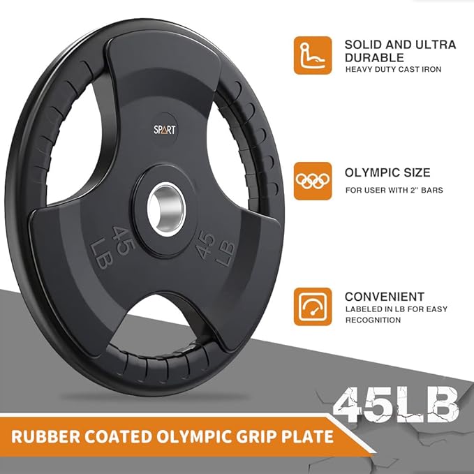 SPART Weight Plate 2-Inch Rubber Coated Olympic Grip Gym(5LB/10LB/25LB/35LB/45LB)