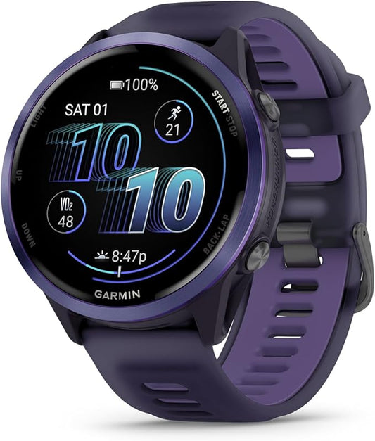 Garmin® Forerunner® 570, 47mm, Advanced GPS Running and Triathlon Smartwatch, AMOLED Display, Training and Recovery Features, Indigo Aluminum with Translucent Imperial Purple/Indigo Band