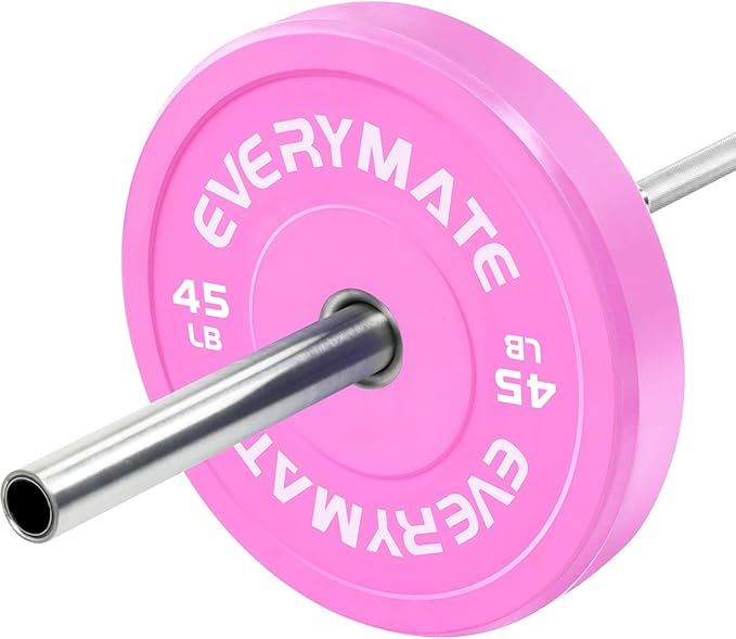 Pink Weight Plates 10LB 15LB 25LB 35LB 45LB Olympic Bumper Plates Grip Weight Plates for Strength Training & Crossfit Steel Inserts Weight Plates Fit 2" Barbells Virgin Rubber Weights
