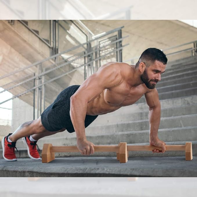 Pushup Stands - Wooden Push Up Bars Gym Gear Equipment with Anti-Slid Mat Workout Solid Exercise Women Men Portable Fitness