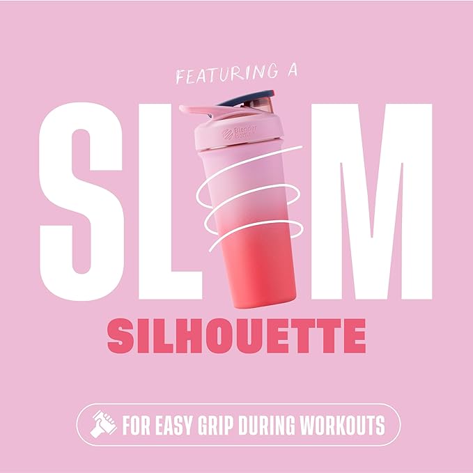 BlenderBottle Strada Sleek Shaker Cup Insulated Stainless Steel Water Bottle with Wire Whisk, 25-Ounce, Flamingo Ombre