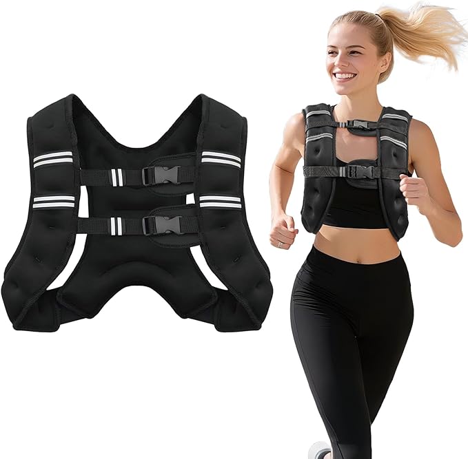 Weighted Vest 8/12/16/20 Lb Weight Vest for Woman Men Sport Weighted Vest with Reflective Stripe Adjustable Buckle Straps Back Mesh Pocket for Workout Strength Training Walking Running