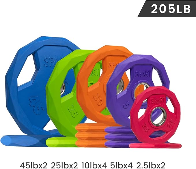 SPART Color Coded Weight Plate 2-Inch Rubber Coated 2.5LB/5LB/10LB/25LB/35LB/45LB, Pair