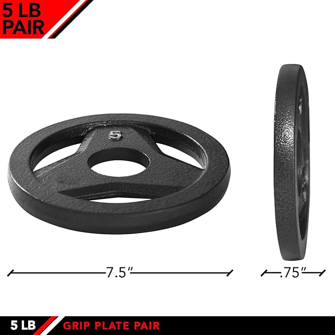 JFIT Olympic 2" Cast Iron Grip Plate OR 2" Rubber Bumper Plates for Barbell - Singles OR Pairs - 6 Weights Available (2.5lbs to 45lbs) Plates for Strength Training, Weightlifting, Bodybuilding