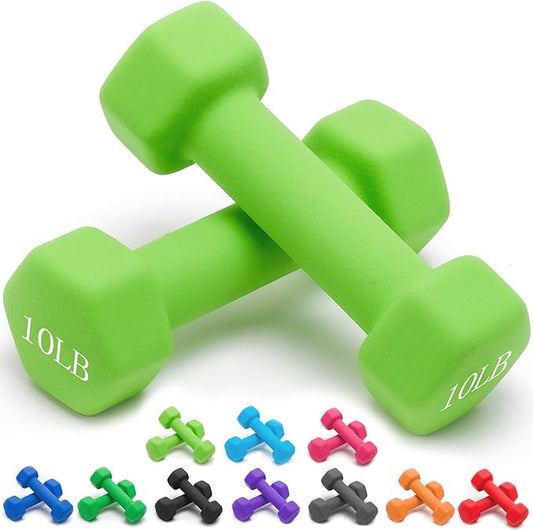 Portzon Weights Dumbbells 10 Colors Options Compatible with Set of 2 Neoprene Dumbbells Set,1-15 LB, Anti-Slip, Anti-roll, Hex Shape for Shoulder,Neck, and Hand Training for Seniors