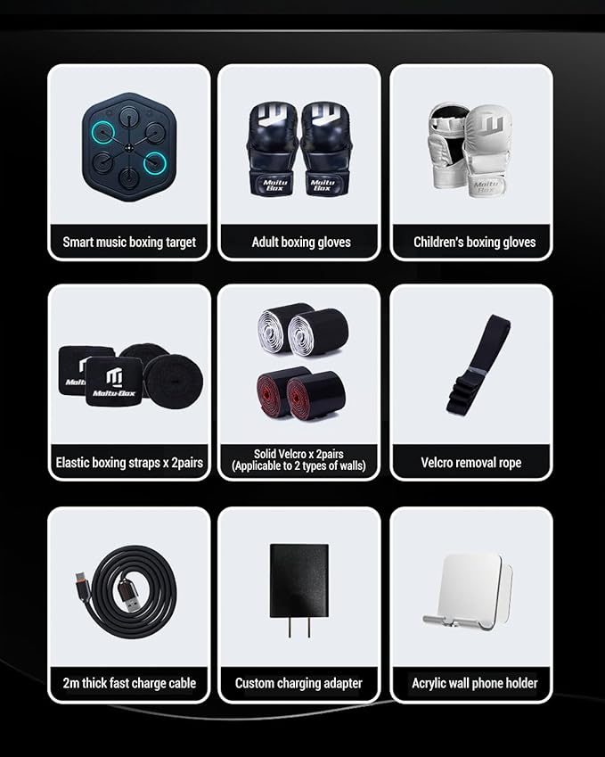Music Boxing Machine M4, Smart Music Punching Machine with Custom Running Lights, Stereo Sound and APP Control, Wall Mount Boxing Machine for Adults - Home Office Gym Workout Equipment Black