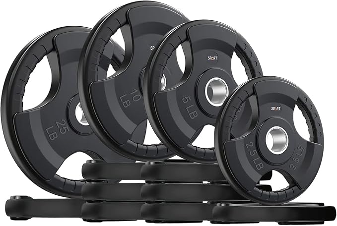 SPART Weight Plate 2-Inch Rubber Coated Olympic Grip Plate for Barbell,Solid Cast Iron Weight Plates in Pairs or Single for Strength Training,Weightlifting,Crossfit,Home Gym(5LB/10LB/25LB/35LB/45LB)