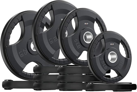 SPART Weight Plate 2-Inch Rubber Coated Olympic Grip Plate for Barbell,Solid Cast Iron Weight Plates in Pairs or Single for Strength Training,Weightlifting,Crossfit,Home Gym(5LB/10LB/25LB/35LB/45LB)