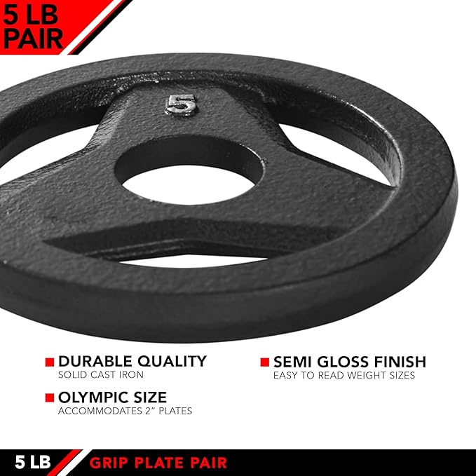 JFIT Olympic 2" Cast Iron Grip Plate OR 2" Rubber Bumper Plates for Barbell - Singles OR Pairs - 6 Weights Available (2.5lbs to 45lbs) Plates for Strength Training, Weightlifting, Bodybuilding