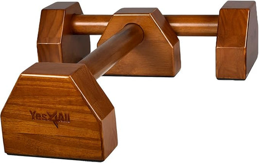 Yes4All Steel/Solid Wood Push Up Stand Parallel Bars Parallettes Non-slip Rubber Feet For Floor Use, Supports Calisthenics Exercises and Upper Body Strength Workouts Perfect For Men And Women