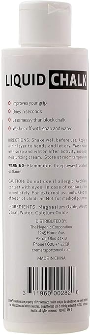 Cramer Liquid Gym Chalk, 200mL (6.76oz), Bottle of Liquid Grip Solution for Improving Grip During Weightlifting, Power Lifting, Gymnastics, Pole Fitness, & Rock Climbing, Less Messy Than Block Chalk
