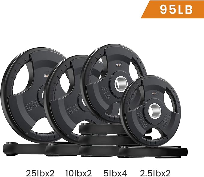SPART Weight Plate 2-Inch Rubber Coated Olympic Grip Plate for Barbell,Solid Cast Iron Weight Plates in Pairs or Single for Strength Training,Weightlifting,Crossfit,Home Gym(5LB/10LB/25LB/35LB/45LB)