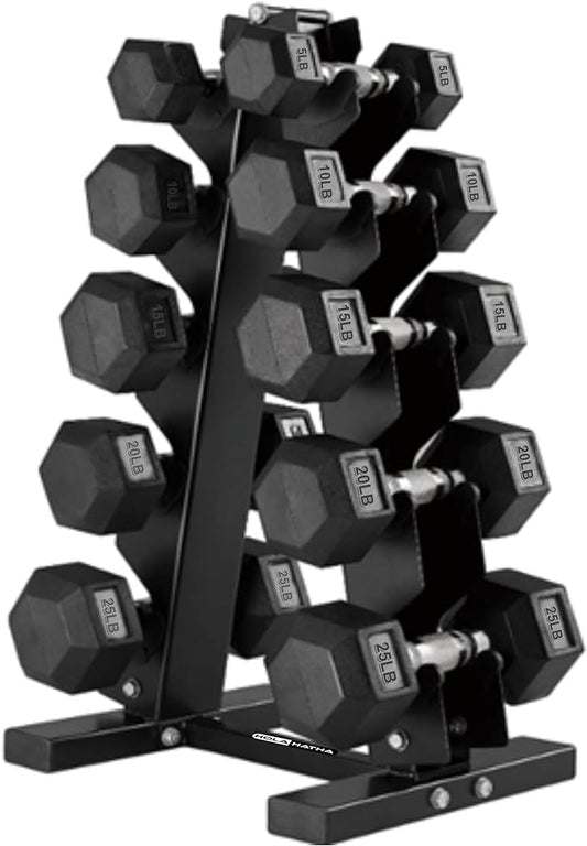 HolaHatha Hexagonal Dumbbell Free Hand Weight Set w/Rack