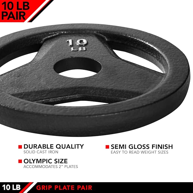 JFIT Olympic 2" Cast Iron Grip Plate OR 2" Rubber Bumper Plates for Barbell - Singles OR Pairs - 6 Weights Available (2.5lbs to 45lbs) Plates for Strength Training, Weightlifting, Bodybuilding