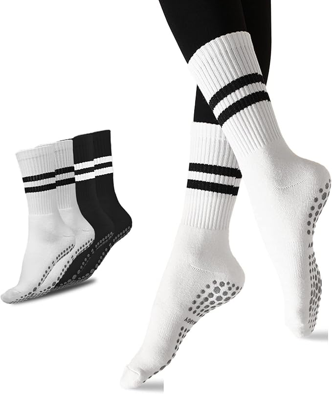 Flydo Pilates Grippy Socks with Grips for Women Yoga Non Slip Long Socks for Pure Barre, Ballet,Dance Workout 2-5 Pack