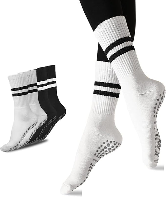 Flydo Pilates Grippy Socks with Grips for Women Yoga Non Slip Long Socks for Pure Barre, Ballet,Dance Workout 2-5 Pack