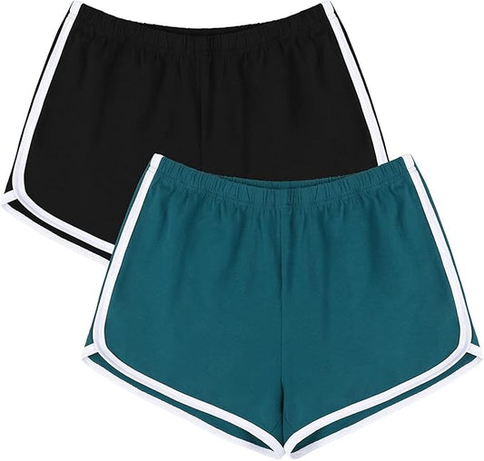 URATOT Women's Cotton Gym Yoga Summer Running Active Dance Elastic Shorts, Pack of 2