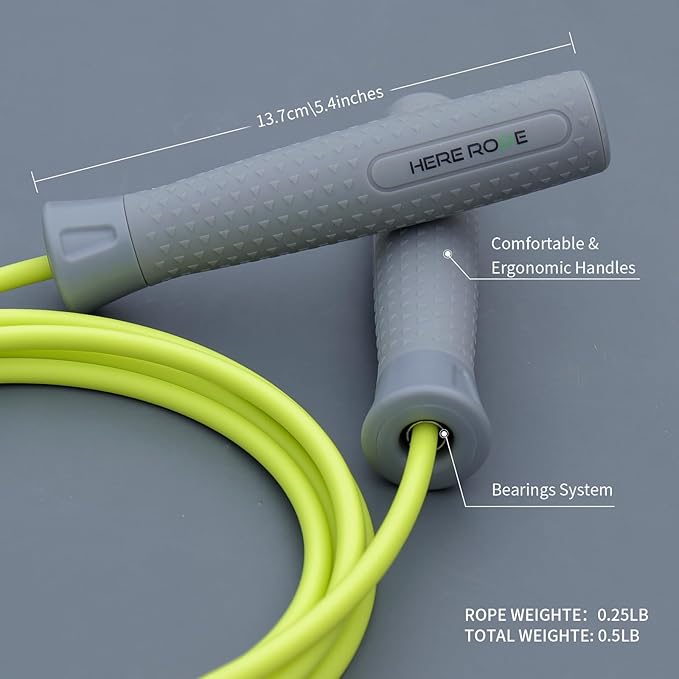 Hererope Adjustable Jump ropes for Fitness，1/4lb Weighted Jump Rope for Men & Women, Skipping Rope with Comfortable & Ergonomic Grip, Built for Cardio, Gym & Home Workouts, Boxing, Crossfit Exercise