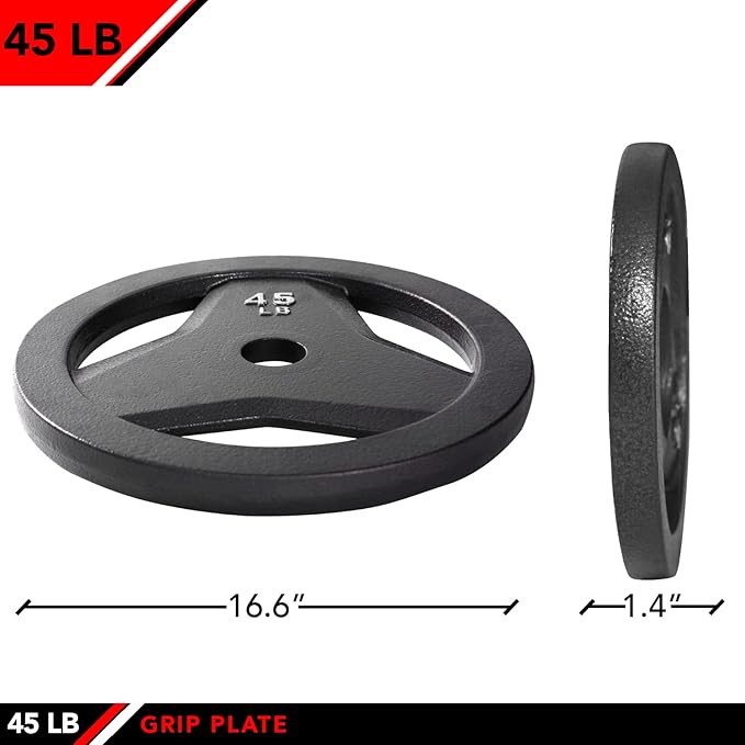 JFIT Olympic 2" Cast Iron Grip Plate OR 2" Rubber Bumper Plates for Barbell - Singles OR Pairs - 6 Weights Available (2.5lbs to 45lbs) Plates for Strength Training, Weightlifting, Bodybuilding