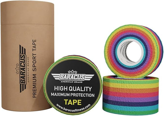 BARACUS Premium Thumb Tape Cross Training and Weightlifting for The Best Hook Grip - 23 ft Long - WOD Tape Chalk and Sweat Proof - Hook Grip Lifting Athletic Thumb Tape (Colored Rainbow)