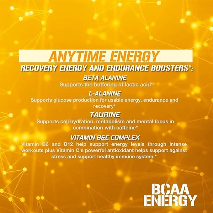 EVL BCAAs Amino Acids Powder - Rehydrating BCAA Powder Post Workout Recovery Drink with Natural Caffeine - BCAA Energy Pre Workout Powder for Muscle Recovery Lean Growth and Endurance - Orange Blast